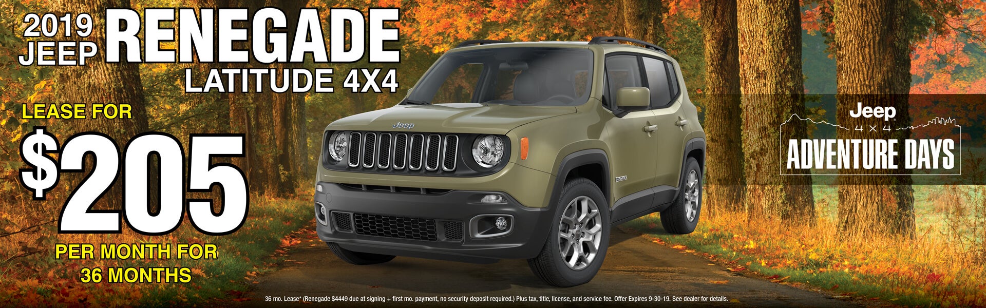 Lease a 2019 Jeep Renegade Latitude for $205/mo for 36 mos.