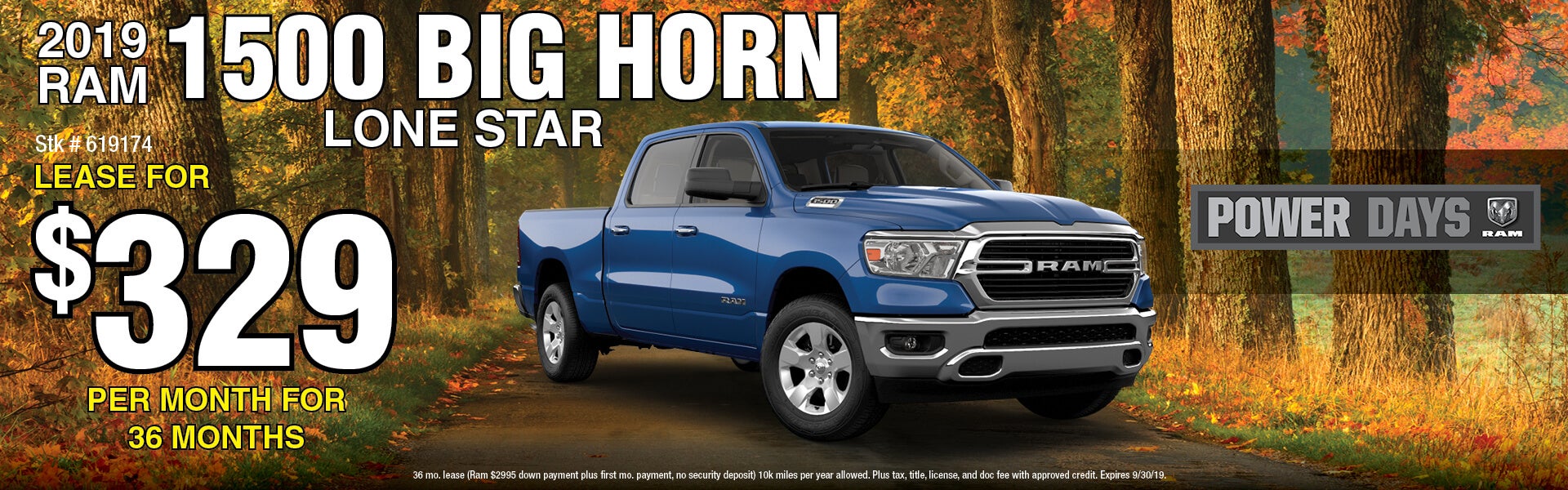Lease a 2019 Ram 1500 Big Horn for $329/mo for 36 mo
